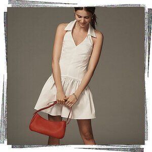 NWT: Flirty & Sporty White Cotton Drop-Waist Halter Mini Dress (M) by Maeve